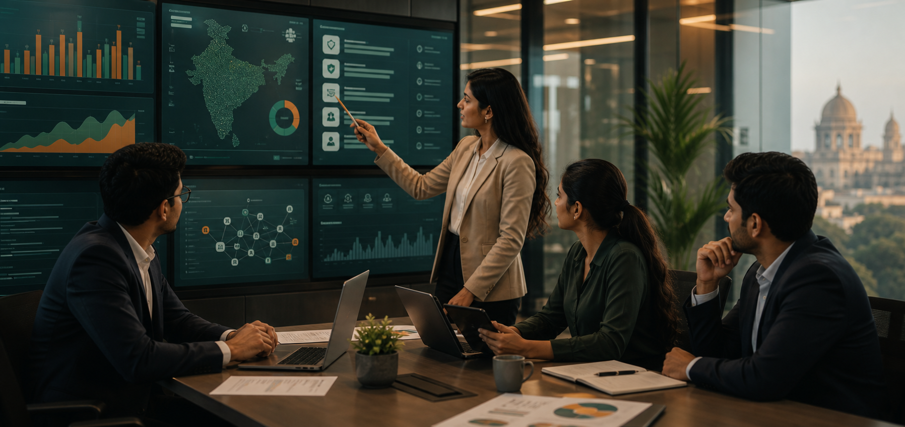 India-focused fintech operations team reviewing risk and workflow dashboards
